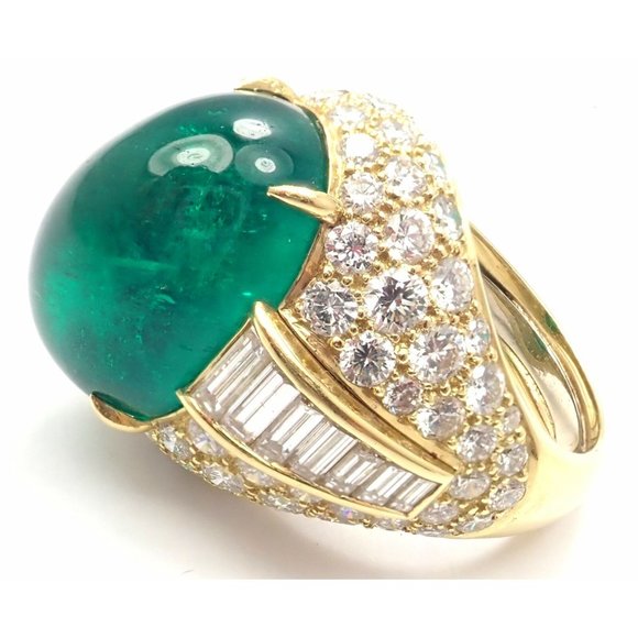 Authentic! David Webb 18k Yellow Gold Diamond Large Colombian Emerald Ring AGL - Picture 1 of 11